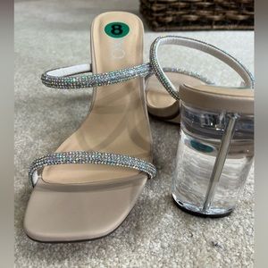 Silver gem strap/open toe heel with clear heel